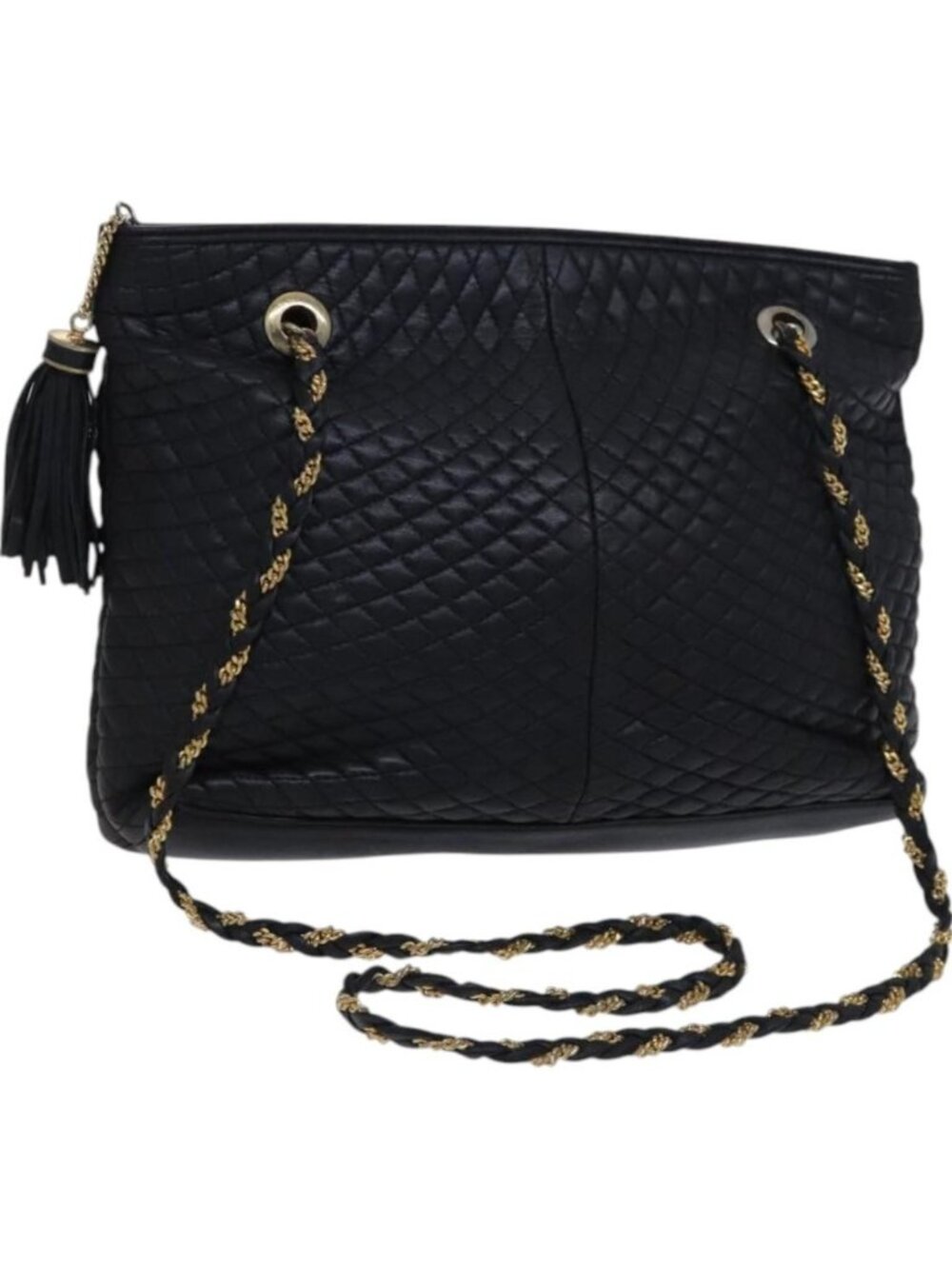 BALLY Chain Shoulder Bag Leather Black Gold